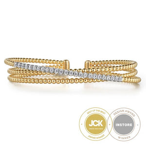 Gabriel 14K White-Yellow Diamond Criss Cross Bangle