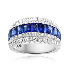 14K White Gold Baguette Sapphire & Diamond Accent Wide Band