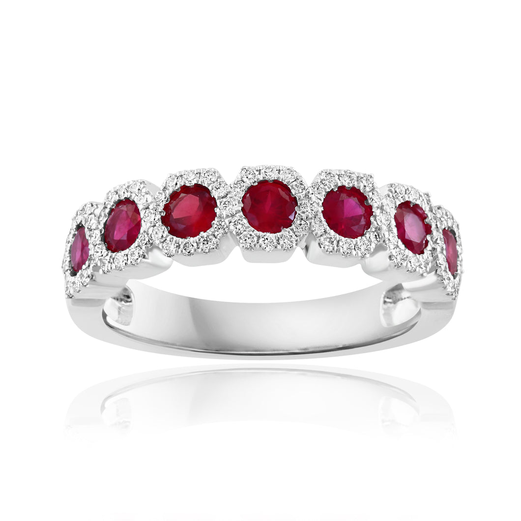 14K White Gold Ruby & Diamond Anniversary Band