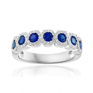 14K White Gold Sapphire & Diamond Anniversary Band