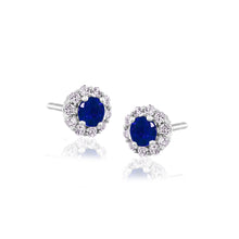 Load image into Gallery viewer, 14K White Gold Round Gemstone Halo Stud Earrings
