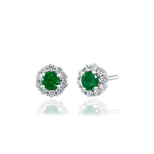 Load image into Gallery viewer, 14K White Gold Round Gemstone Halo Stud Earrings
