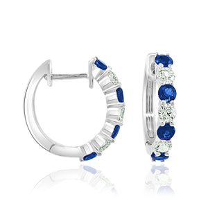 14K White Gold  Sapphire & Diamond Hoops