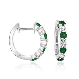 14K White Gold Emerald & Diamond Hoops