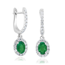 Load image into Gallery viewer, 14K White Gold Oval Gemstone &amp; Diamond Dangle Huggie Earrings
