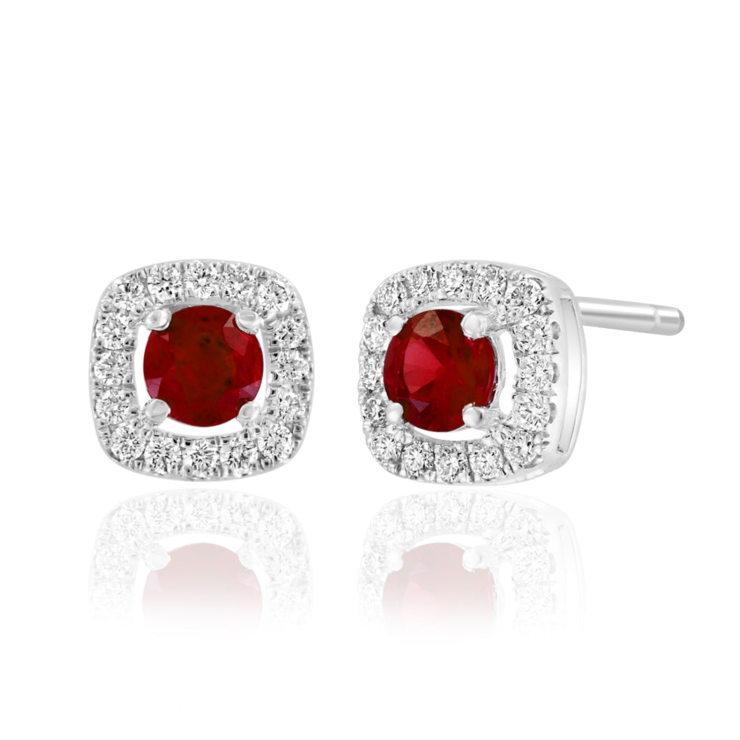 14K White Gold Cushion Halo Gemstone Stud Earrings