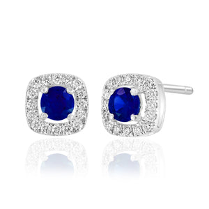 14K White Gold Cushion Halo Gemstone Stud Earrings