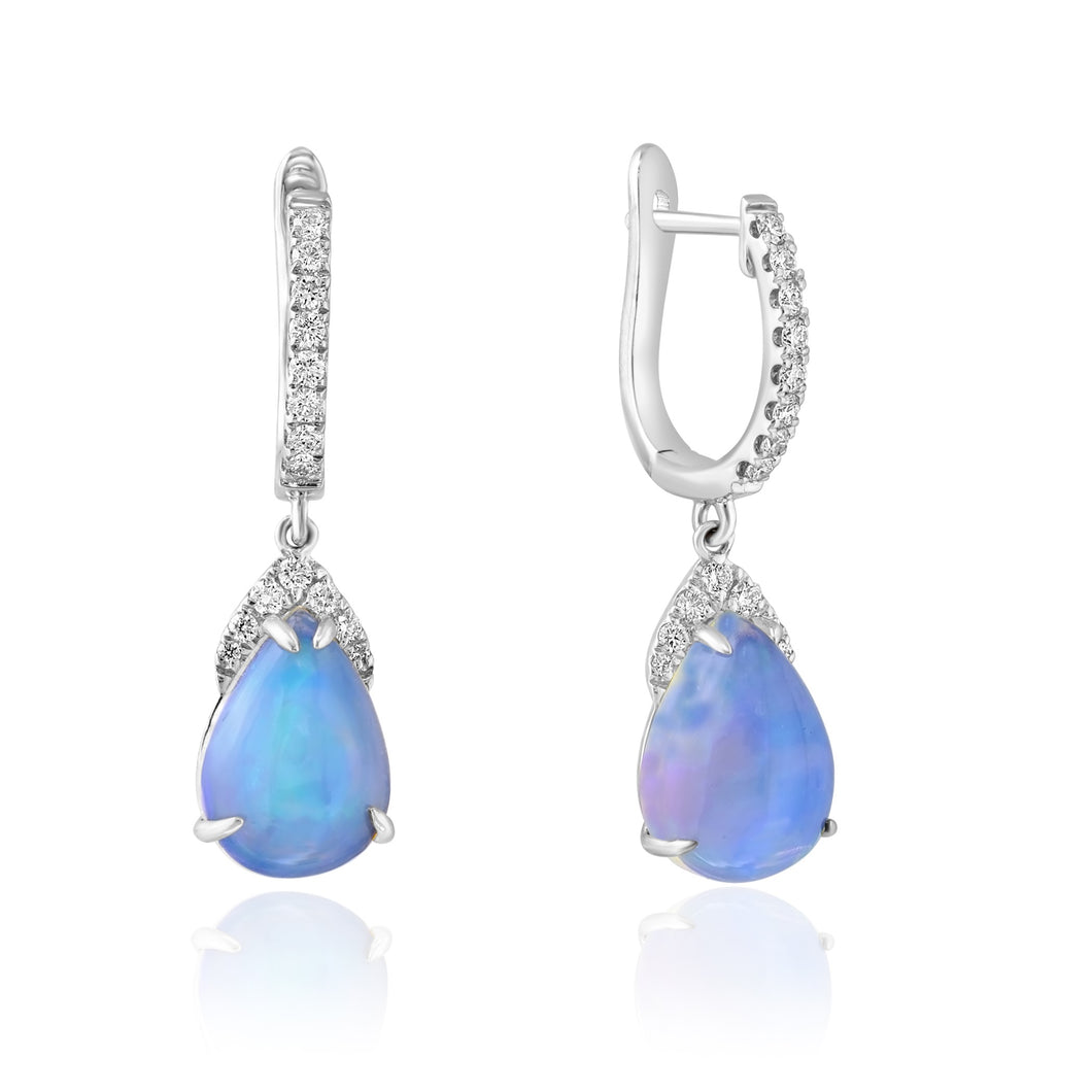 18K White Gold Pear Opal Diamond Frame Earrings