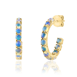 14K Yellow Gold Opal Inside Out Hoops