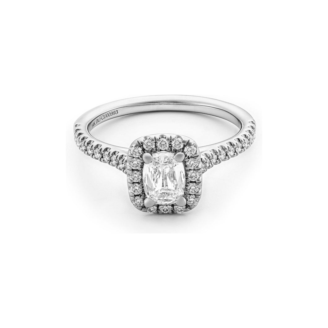 14k White Gold Cushion Diamond Criss-Cut Halo Engagement Ring