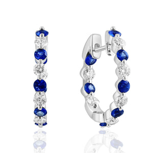 14K White Gold Sapphire & Diamond Inside Out Hoops