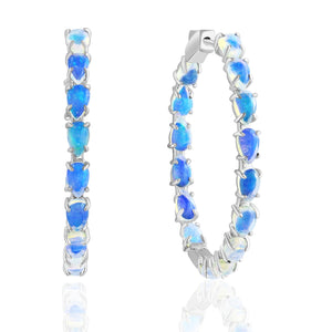 14K White Gold Pear Shape Opal Inside Out Hoops