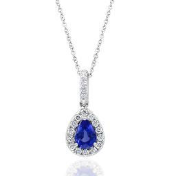 18K White Gold Sapphire & Diamond Pear Shape Pendant