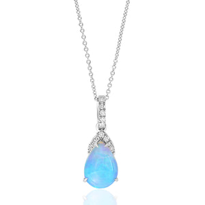 14K White Gold Opal & Diamond Frame Pendant