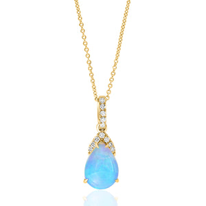 14K Yellow Gold Opal & Diamond Frame Pendant