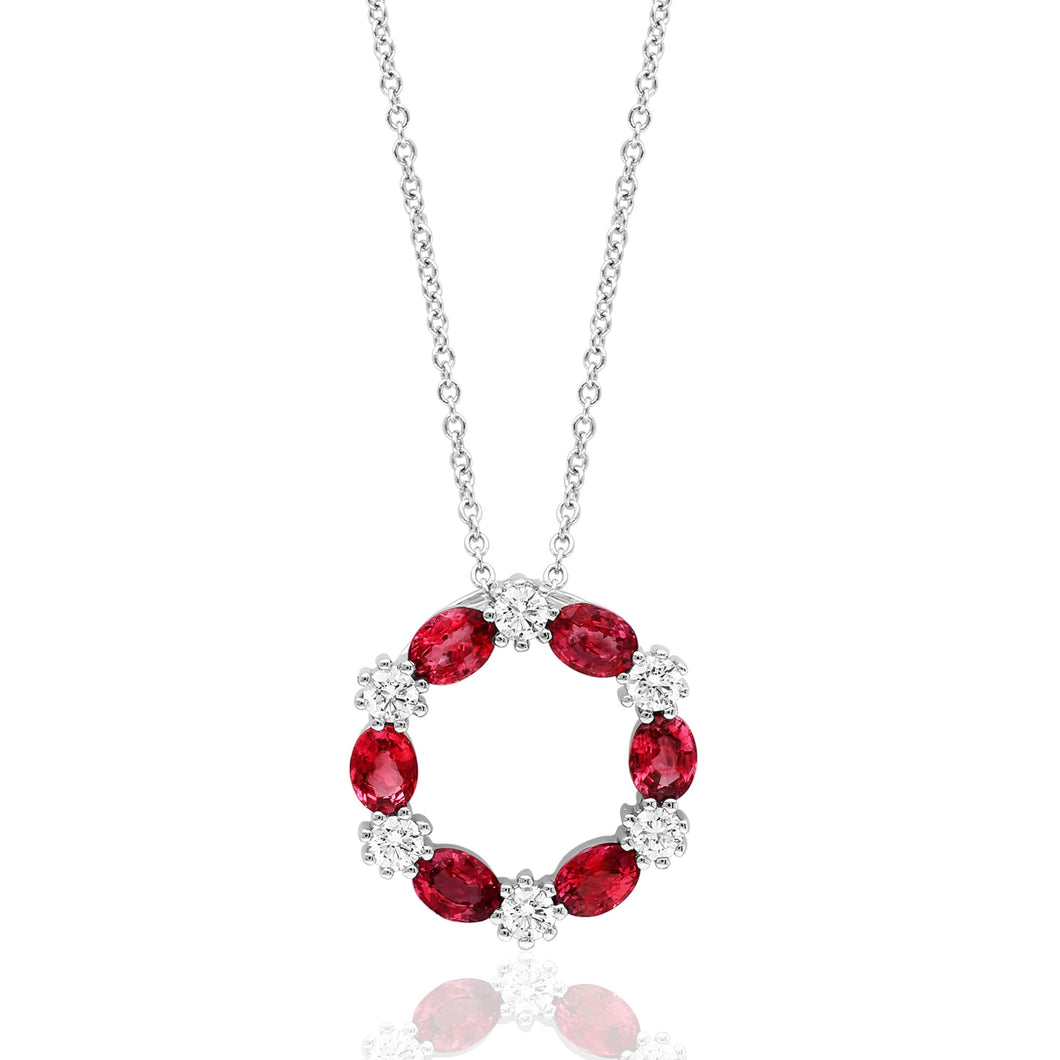 14K White Gold Ruby & Diamond Open Circle Pendant