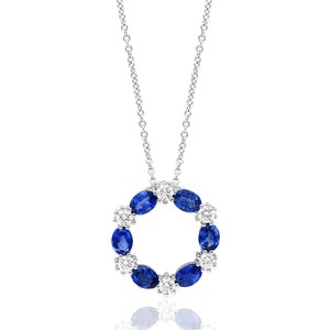 14K White Gold Sapphire & Diamond Open Circle Pendant