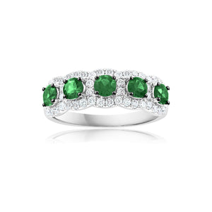 14K White Gold Emerald & Diamond Anniversary Band