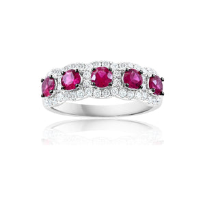 14K White Gold Ruby & Diamond Anniversary Band