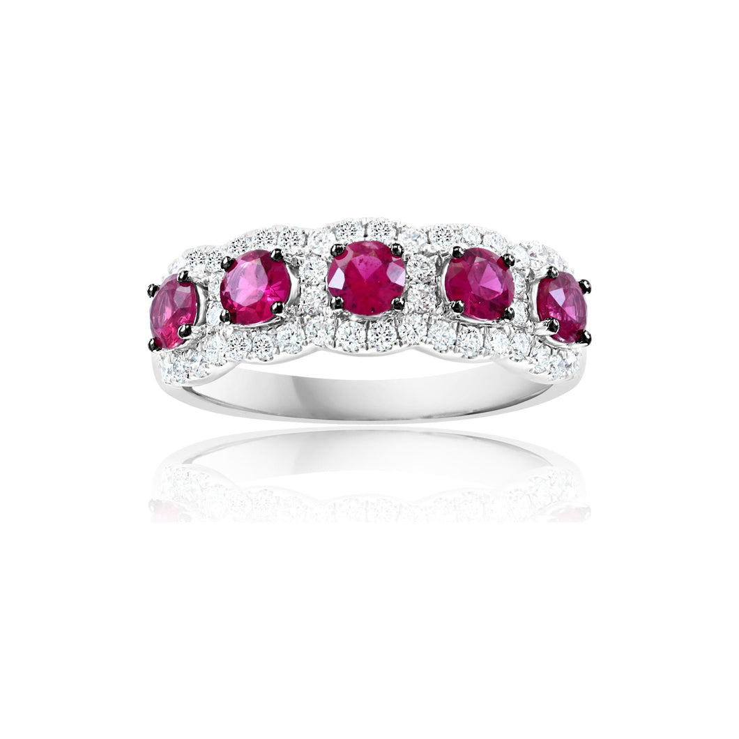 14K White Gold Ruby & Diamond Anniversary Band