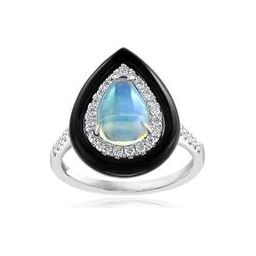 14K White Gold Opal & Diamond Black Frame Ring