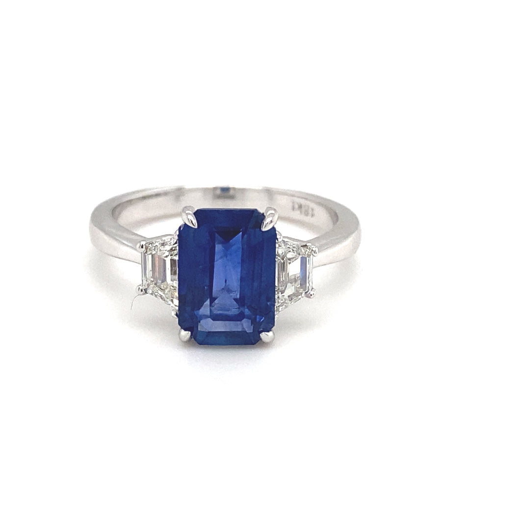 18K White Gold Sapphire & Diamond 3-Stone Ring