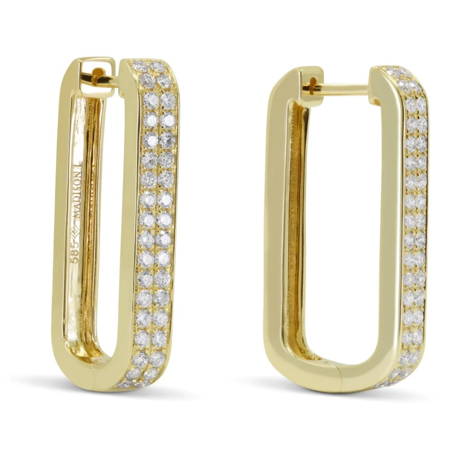 14K Yellow Gold Diamond Paperclip Huggie Hoops