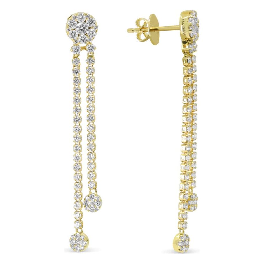 18K Yellow Gold Diamond Double Drop Dangle Earrings