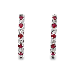14K White Gold Diamond & Ruby Inside Out Hoops