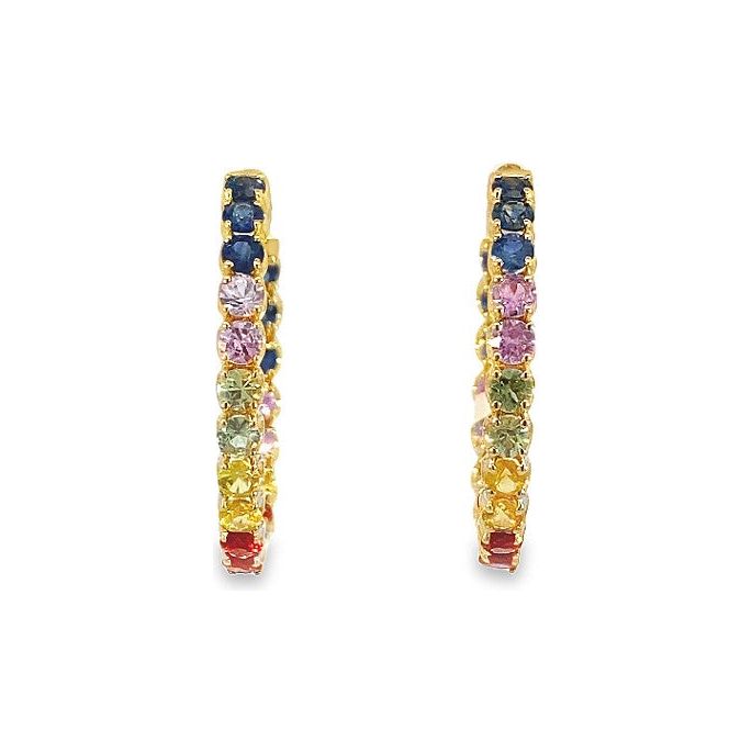 14K Yellow Gold Rainbow Sapphire Inside Out Hoops