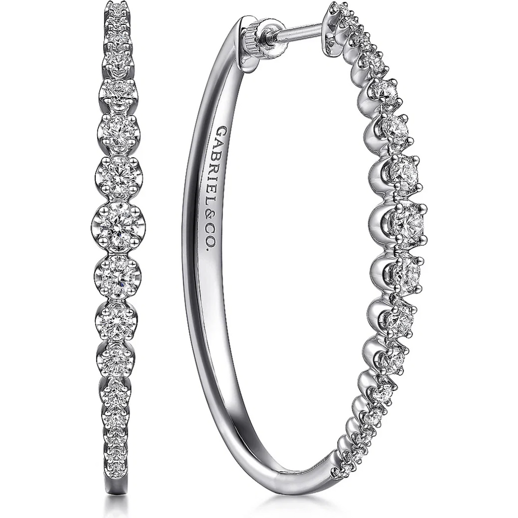 Gabriel 14K White Gold 40mm Diamond Oval Hoop Earrings