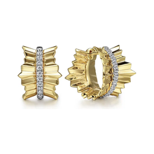 Load image into Gallery viewer, Gabriel 14K Yellow Gold Diamond Cut Bujukan Huggie Earrings
