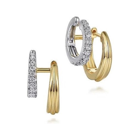 Gabriel 14K White-Yellow Gold Diamond Easy Stackable Huggie Earrings