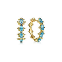 Load image into Gallery viewer, Gabriel 14K Yellow Gold Blue Topaz Hoop Earrings
