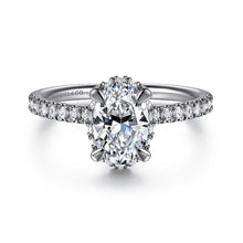 Load image into Gallery viewer, Gabriel &quot;Suede&quot; 14K White Gold Oval Hidden Halo Pave Diamond Engagement Ring
