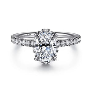 Gabriel "Suede" 14K White Gold Oval Hidden Halo Pave Diamond Engagement Ring