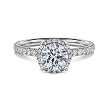 Load image into Gallery viewer, Gabriel &quot;Suede&quot; 14K White Gold Round Hidden Halo Pave Diamond Engagement Ring
