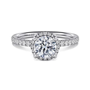 Gabriel "Suede" 14K White Gold Round Hidden Halo Pave Diamond Engagement Ring