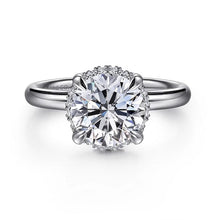 Load image into Gallery viewer, Gabriel &quot;Symphony&quot; 14K White Gold Round Hidden Halo Diamond Engagement Ring
