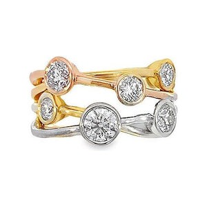 Tri-Color Gold Diamond Bezel Wide Fashion Ring