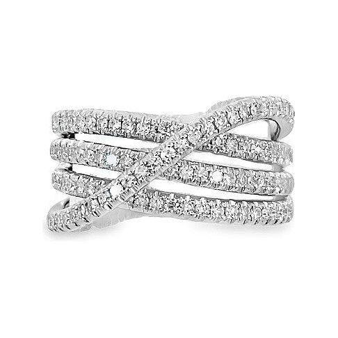 14K White Gold Diamond Crossover Fashion Ring