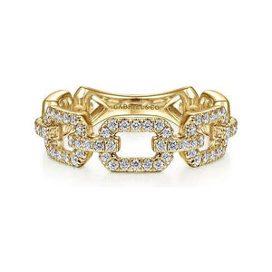 Gabriel 14K Yellow Gold Pave Diamond Link Ring