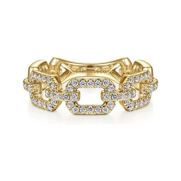 Gabriel 14K Yellow Gold Pave Diamond Link Ring