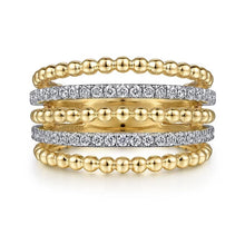 Load image into Gallery viewer, Gabriel 14K Yellow Gold Multi Row Bujukan Bead &amp; Diamond Ring
