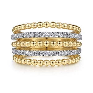 Gabriel 14K Yellow Gold Multi Row Bujukan Bead & Diamond Ring