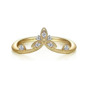 Gabriel 14K Yellow Gold Diamond Floral Chevron Ring