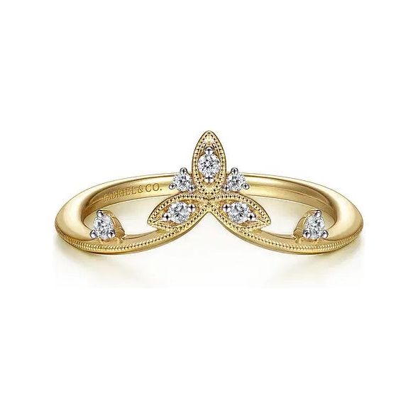 Gabriel 14K Yellow Gold Diamond Floral Chevron Ring