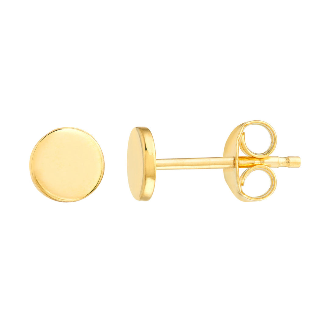 14k Yellow Gold Round Disc Stud Earrings