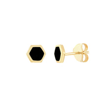 Load image into Gallery viewer, 14k Yellow Gold &amp; Black Enamel Hexagon Stud Earrings
