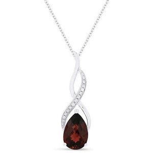 14K White Gold Pear Garnet and Diamond Pendant